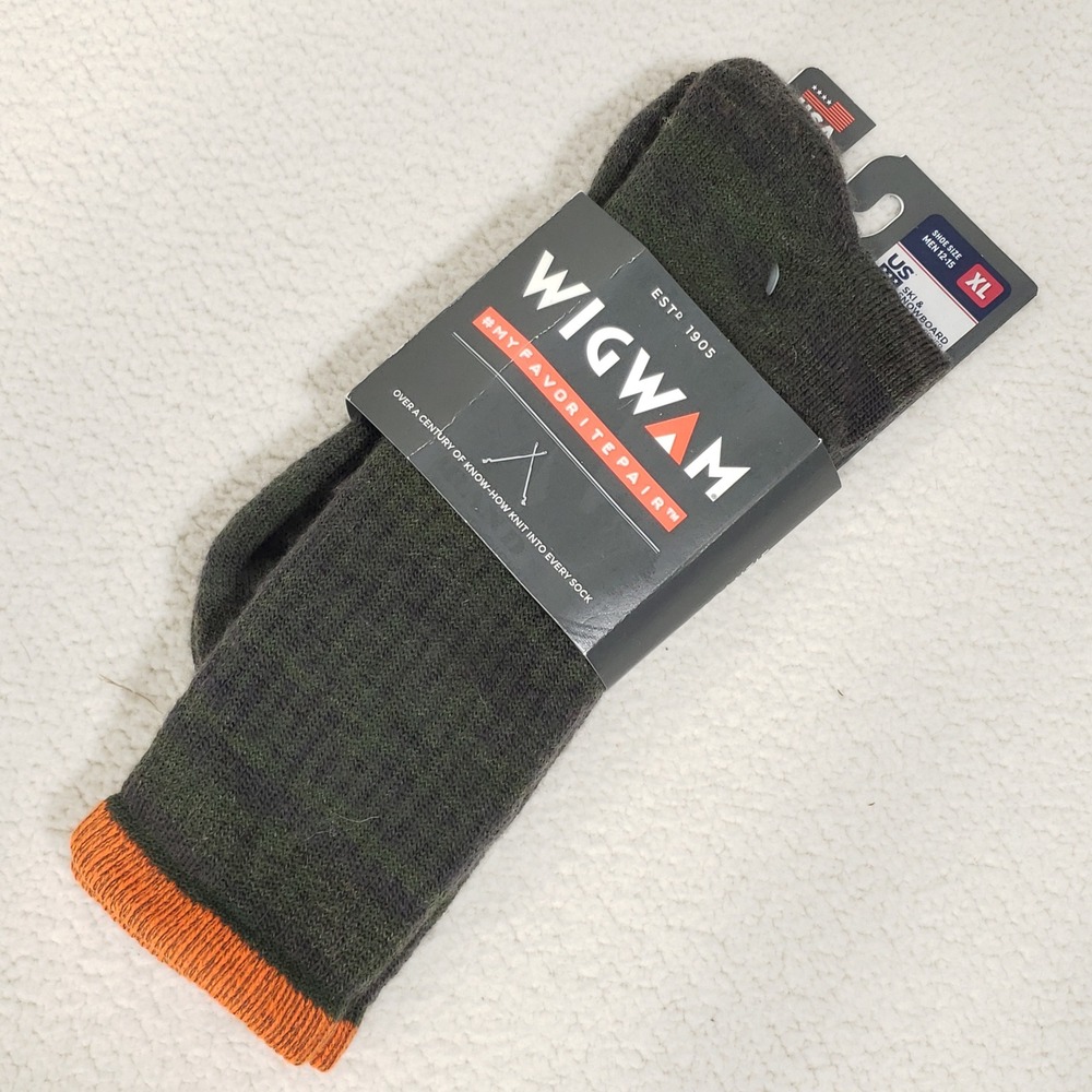 Wigwam Socks Mens XL (12-15) Green Orange Merino Wool The Gamekeeper USA Made